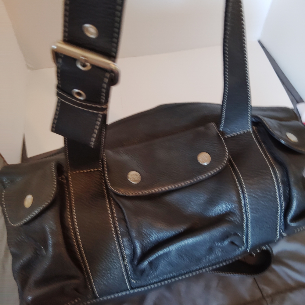 Black Soft Leather Satchel.
